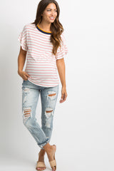 Red Striped Ruffle Trim Maternity Top