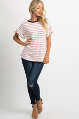 Red Striped Colorblock Hem Ruffle Trim Dolman Sleeve Top