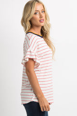 Red Striped Colorblock Hem Ruffle Trim Dolman Sleeve Top