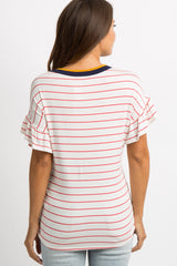 Red Striped Ruffle Trim Maternity Top