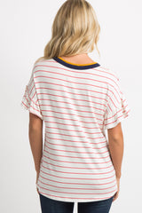 Red Striped Colorblock Hem Ruffle Trim Dolman Sleeve Top