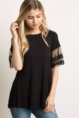 Black Lace Short Sleeve Maternity Top