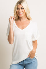 Ivory Solid Pocket Maternity Top