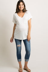 Ivory Solid Pocket Maternity Top