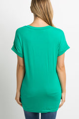 Green V-Neck Pocket Accent Maternity Top