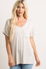 Beige Solid Pocket Maternity Top