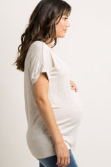 Beige Solid Pocket Maternity Top