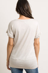 Beige Solid Pocket Maternity Top
