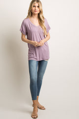 Lavender Basic V-Neck Pocket Top