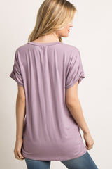 Lavender Basic V-Neck Pocket Top