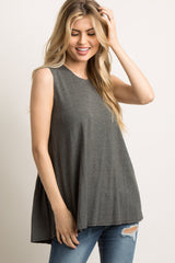 Charcoal Grey Peplum Back Tank Top