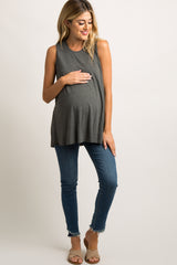 Charcoal Grey Peplum Back Maternity Tank Top