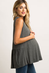 Charcoal Grey Peplum Back Maternity Tank Top