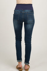 PinkBlush Navy Blue Distressed Cuffed Maternity Denim Jeans