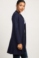 Navy Blue Solid Long Sleeve Cardigan