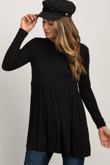 Black Solid Long Sleeve Peplum Maternity Top