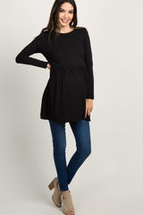 Black Solid Long Sleeve Peplum Maternity Top