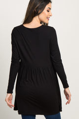 Black Solid Long Sleeve Peplum Maternity Top