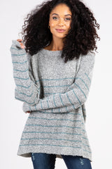 Grey Striped Knit Long Sleeve Sweater