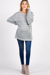 Grey Striped Knit Long Sleeve Maternity Sweater