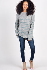 Grey Striped Knit Long Sleeve Sweater