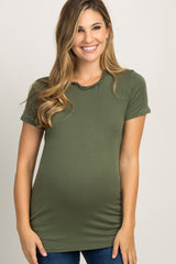 PinkBlush Olive Ruffle Neckline Maternity Top