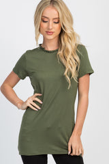 PinkBlush Olive Ruffle Neckline Maternity Top