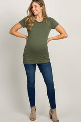 PinkBlush Olive Ruffle Neckline Maternity Top