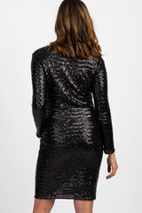 Black Sequined Long Sleeve Maternity Dress