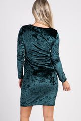 PinkBlush Forest Green Velvet Fitted Long Sleeve Maternity Dress
