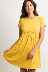 PinkBlush Yellow Solid Crochet Trim Shift Dress