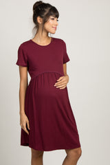 PinkBlush Burgundy Solid Crochet Trim Maternity Shift Dress