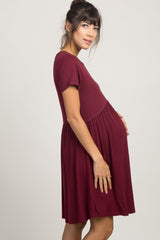 PinkBlush Burgundy Solid Crochet Trim Maternity Shift Dress