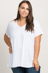 White Cutout Shoulder Plus Maternity Top