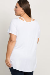 White Cutout Shoulder Plus Top
