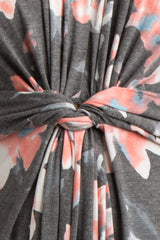 Charcoal Grey Floral Sleeveless Knot Front Plus Maxi Dress