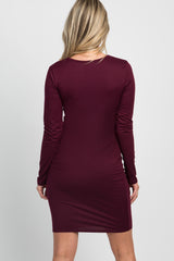 PinkBlush Burgundy Draped Front Long Sleeve Maternity/Nursing Dress