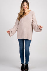 Beige Knit Bell Sleeve Maternity Sweater