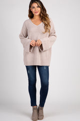 Beige Knit Bell Sleeve Maternity Sweater