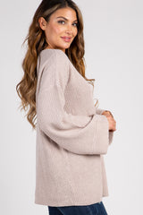 Beige Knit Bell Sleeve Sweater