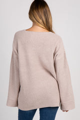 Beige Knit Bell Sleeve Maternity Sweater