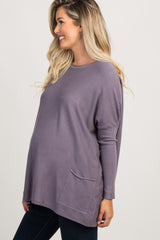 Purple Pocketed Dolman Sleeve Maternity Top