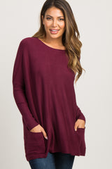 Burgundy Pocketed Dolman Sleeve Maternity Top