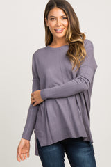 Purple Knit Dolman Sleeve Top