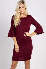 Burgundy Solid Ruffle Sleeve Maternity Shift Dress