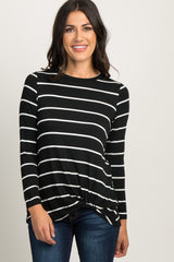 Black Striped Knotted Maternity Top