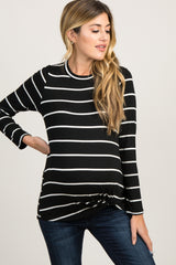 Black Striped Knotted Maternity Top