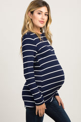 Navy Striped Knotted Maternity Top