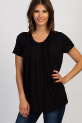 PinkBlush Black Pleated Draped Front Maternity/Nursing Top