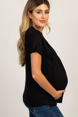 PinkBlush Black Pleated Draped Front Maternity/Nursing Top
